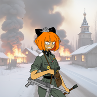 buildings chapel church clack_bow fire flames grenade gun iron_cross looking_at_viewer medal military_uniform MP40 outside satchel smiling snow ss_insignia stielhandgranate swastika // 1080x1080 // 1.0MB
