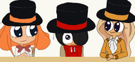 black_hair blonde_hair bow chair desk freckles hair_covering_eye hair_over_eye hair_over_eye_(maya) hat hoodie hooide jabot orange_hair soya soyco subvariant:soya subvariant:soyco top_hat variant:soya variant:soyco variant:soymy // 1488x692 // 252KB