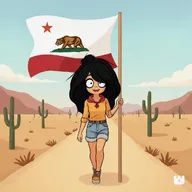ai californian_flag desert looking_at_viewer maya smiling walking // 1024x1024 // 68KB