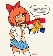 angry artist:hirotonba cravat flag flag:netherlands hair heart japan mymy netherlands ongezellig open_mouth orange orange_hair orange_juice orange_skin school_uniform skirt soyjak stubble teeth variant:feraljak // 1134x1200 // 256KB