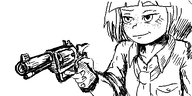 artist:oekakigod bow_tie freckles gun mymy oekaki revolver // 500x250 // 47KB