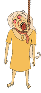 ack anti_ongezellig bloodshot_eyes cartoon clothes coco_(ongezellig) crying dead dress eyelashes female full_body hair hanging makeup necklace ongezellig open_mouth orange_skin rope soyjak suicide tongue tranny variant:bernd yellow_hair yellow_teeth // 1197x2709 // 62KB