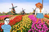 2soyjaks amsterdam anti_ongezellig arm bloodshot_eyes closed_mouth crossed_arms crying flag flower full_body glasses hair hand irl_background leg mymy netherlands ongezellig open_mouth plant rope tongue variant:bernd variant:chudjak windmill // 2114x1408 // 913KB