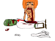 2soyjaks arm beard blood blue clothes doctor dr_soyberg eyes frog full_body glasses gore green_skin hair hand leg mymy ongezellig orange_hair pepe soyjak stubble text variant:a24_slowburn_soyjak variant:israeli_soyjak // 1590x1194 // 131KB