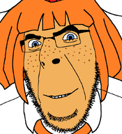 blue_eyes bowtie collared_shirt freckles glasses grin looking_at_you meta:tagme mymy ongezellig orange_hair orange_skin smug soyjak stubble variant:cobson // 775x849 // 62KB
