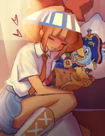 artist:koiflanyuri cuddling heart hearts kapitein_koek meta:general_fanart mymy pillow sleeping sparkles // 2160x2800 // 342KB