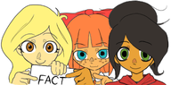 artist:zarty_qveen coco fact_sign looking_at_viewer maya mymy pointing sign trio // 1075x533 // 316KB