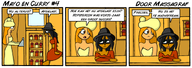 artist:studiograf black_hair brown_eyes cash_register curryme dress dutch_text exclamation_mark glasses green_eyes hat hattag hipster jar mayo_and_curry mayo_en_curry orange_hair question_mark shelf text // 750x265 // 198KB