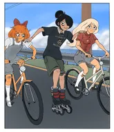 bandage bandaid bicycle coco dutch_flag massa maya mymy outside overalls plaid_shirt ribbon ribbon_socks road roller_skates slippers stille_willem tagme torn_clothes unknown_artist voc // 3000x3500 // 889KB