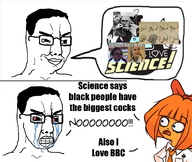 bbc bloodshot_eyes clenched_teeth closed_mouth crying glasses hair mymy negro ongezellig science smile smug soyjak text thought_bubble variant:chudjak // 1125x948 // 580KB