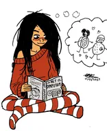 blushing dreaming hair_down jadorealmeria_(artist) long_hair maya reading symposium the_symposium thinking // 1280x1580 // 212KB