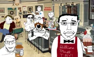 ai_generated angry apron bartender beard bowtie cherry closed_mouth clothes coco_(ongezellig) crossed_arms ear excited full_body glass glasses hair hand hanging hat holding_object ice_cream_float irl_background leg meds millions_must_die multiple_soyjaks ongezellig open_mouth pharmacy pun punisher_face red_skin rope smile soyjak stable_diffusion stubble subvariant:arkansasjak subvariant:chudjak_front subvariant:gerald subvariant:wholesome_soyjak suicide text tranny variant:bernd variant:chudjak variant:cobson variant:feraljak variant:gapejak variant:impish_soyak_ears whipped_cream yellow_hair // 1620x995 // 545KB