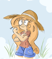 clouds coco gross gussywussy_(artist) looking_up outside plaid_shirt sunhat wheat // 2184x2500 // 3.8MB