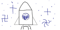 hooked_cross oekaki rocket_ship space stars swastika variant:agugu // 500x250 // 13KB