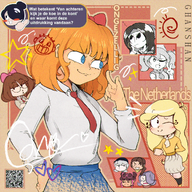 :3 alternate_hair_color angry artist:ghanshan coco dutch_text glasses hand_on_hip hearts kiki massa maya occoal one_eye_closed peace_sign pink_bow qr sparkles stars tryn vera winking // 1080x1080 // 2.5MB