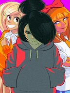 artist:bombsahoy chewing_hair coco maya mymy smile // 1200x1600 // 3.1MB