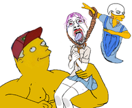 ack bloodshot_eyes buff clothes crying dab dead full_body ghost glasses hair hanging kkk mustache mymy nas:sneed ongezellig open_mouth purple_hair rope sneed soyjak subnas:chuck the_simpsons tongue tranny variant:bernd yellow_teeth // 1280x1050 // 652KB