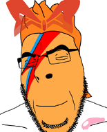 bowtie closed_eyes closed_mouth david_bowie face_paint glasses mymy ongezellig orange_hair orange_skin smile soyjak stubble variant:cobson // 721x891 // 1.8MB