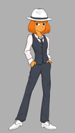 blue_eyes freckles hands_in_pockets har meta:general_fanart mymy orange_hair pants shoes single_color_background single_colour_background tagme tie unknown_artist vest // 1080x1920 // 512KB