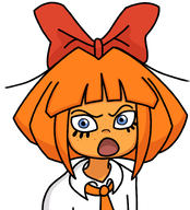 angry bowtie cartoon dutch eyelashes female hair hair_ribbon mymy ongezellig open_mouth orange_hair orange_skin soy_parody soyjak variant:feraljak // 1362x1507 // 546KB