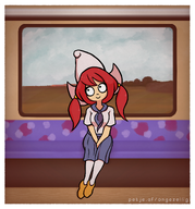 artist:studio_massa clogs hat Illustraties_(official) looking_up official_art petjeaf sitting smiling text Train Trijn tryn // 2334x2500 // 4.7MB