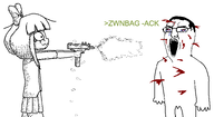 arm blood bloodshot_eyes bow bullet closed_mouth eyelashes firearm glasses greentext gun gunshot hair holding_gun holding_object holding_pistol murder mymy nose ongezellig open_mouth pistol sketch skirt smile tec-9 tiny_penis variant:chudjak wholesome // 1592x871 // 35KB