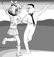 bowtie closed_mouth clothes dance glasses grayscale la_la_land mymy necktie ongezellig original_content skirt variant:chudjak // 1183x1251 // 40KB