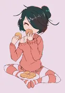 artist:asikku eating happy kruidnoten maya smiling // 729x1032 // 80KB